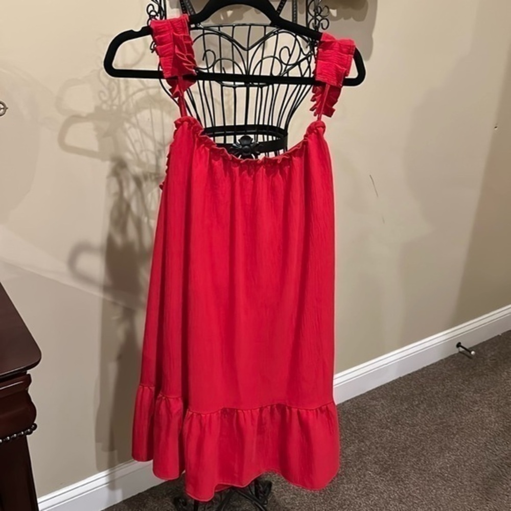 Vanilla Bay sleeveless maxi dress midi red ruffle shoulder oversize dress size M